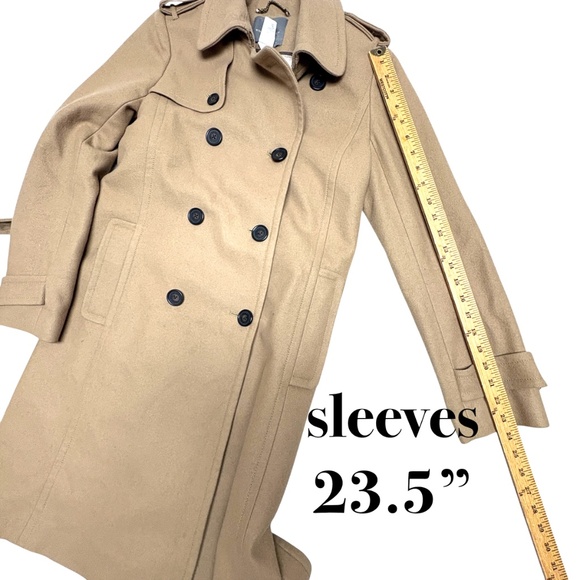 coat J CREW classic camel trench wool nylon cashmere 39" academia preppy French - Picture 12 of 15